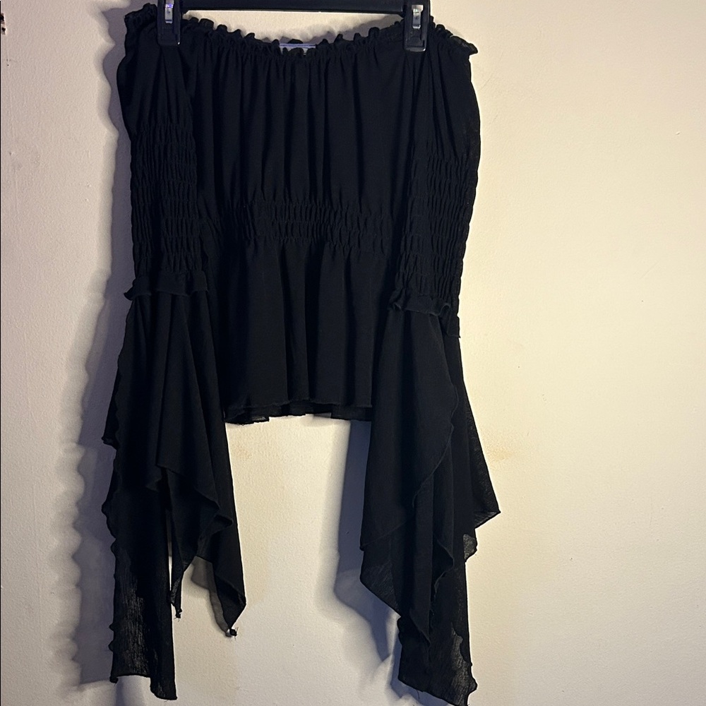 Vintage 1990s Witchy Off shoulder giant bell sleeve Elegant Black Women's blouse